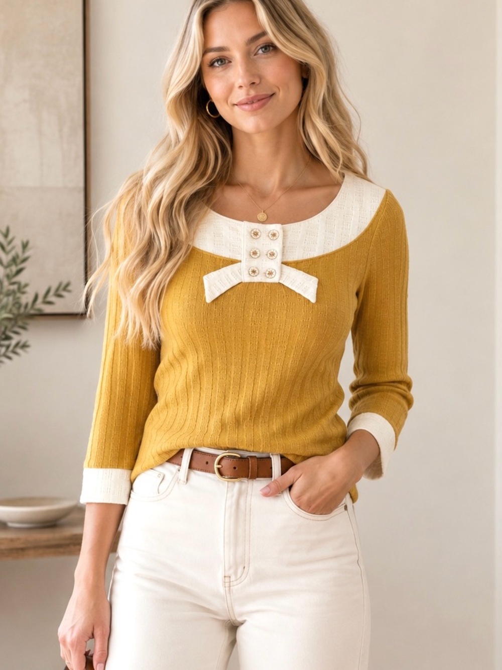 Anthropologie Pilcro Ribboned Collar Top Size S